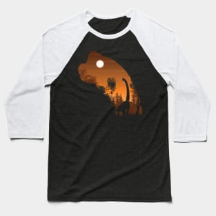 Brachiosaur Sunset Silhouette Baseball T-Shirt